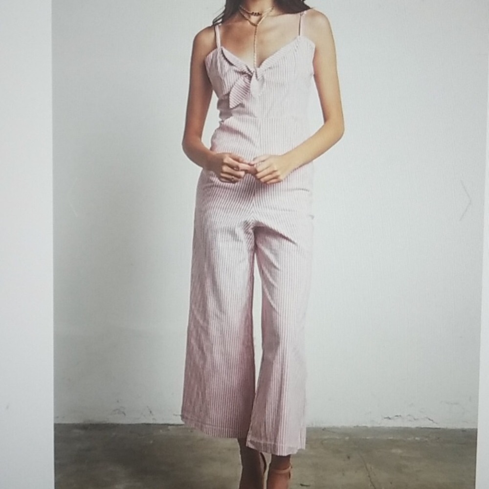 Red striped Jumpsuit w/ bow & velvet tank top BOGO